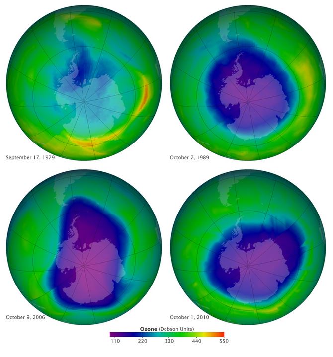 Η σταδιακή αύξηση του μεγέθους της τρύπας του όζοντος από το 1979 έως το 2010 (Photo credit: NASA/Ozone Hole through the years)
